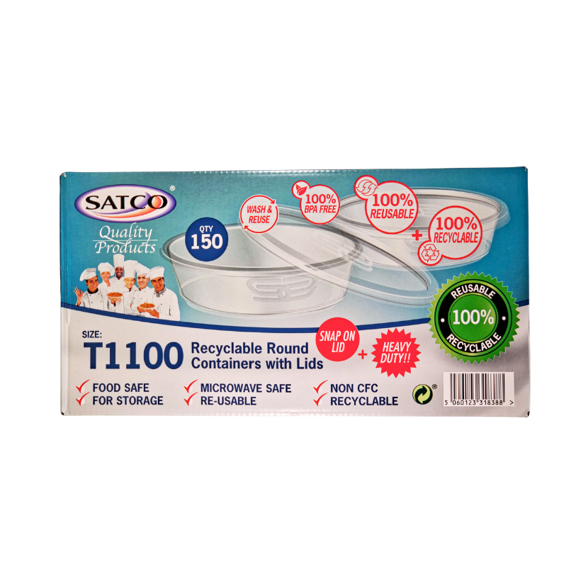 PLASTIC CONTAINERS + LIDS T1100 150PCS (SATCO)